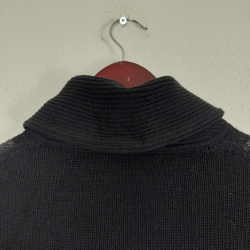 Tasso Elba Men's Size Large Zip-Front Cardigan Sweater Black Gray Plaid Pockets‎ - Picture 9 of 10